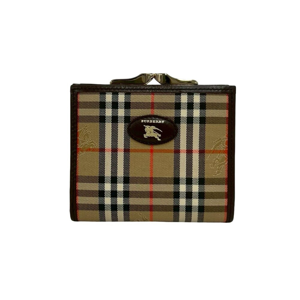 BURBERRY Shadow Horse Logo Nova Check Canvas Leather Clasp Bi-fold Wallet Bei...